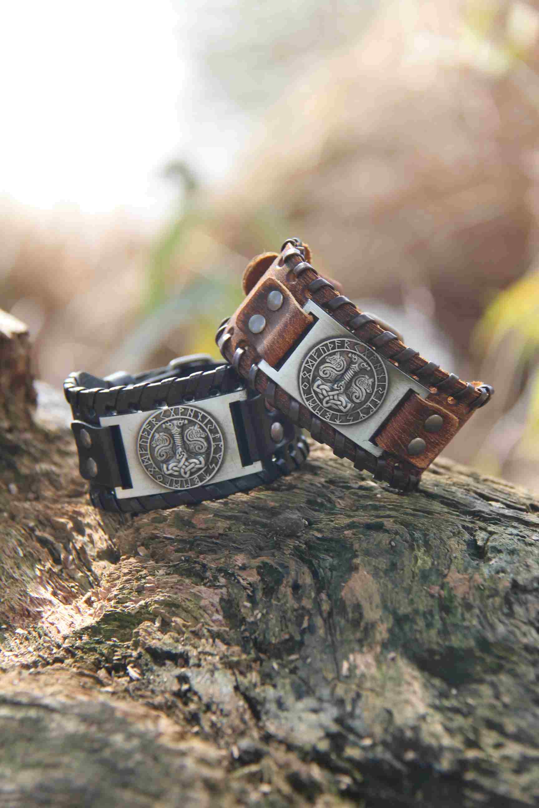 Thor's Hammer flanked by Geri and Freki Bracelet