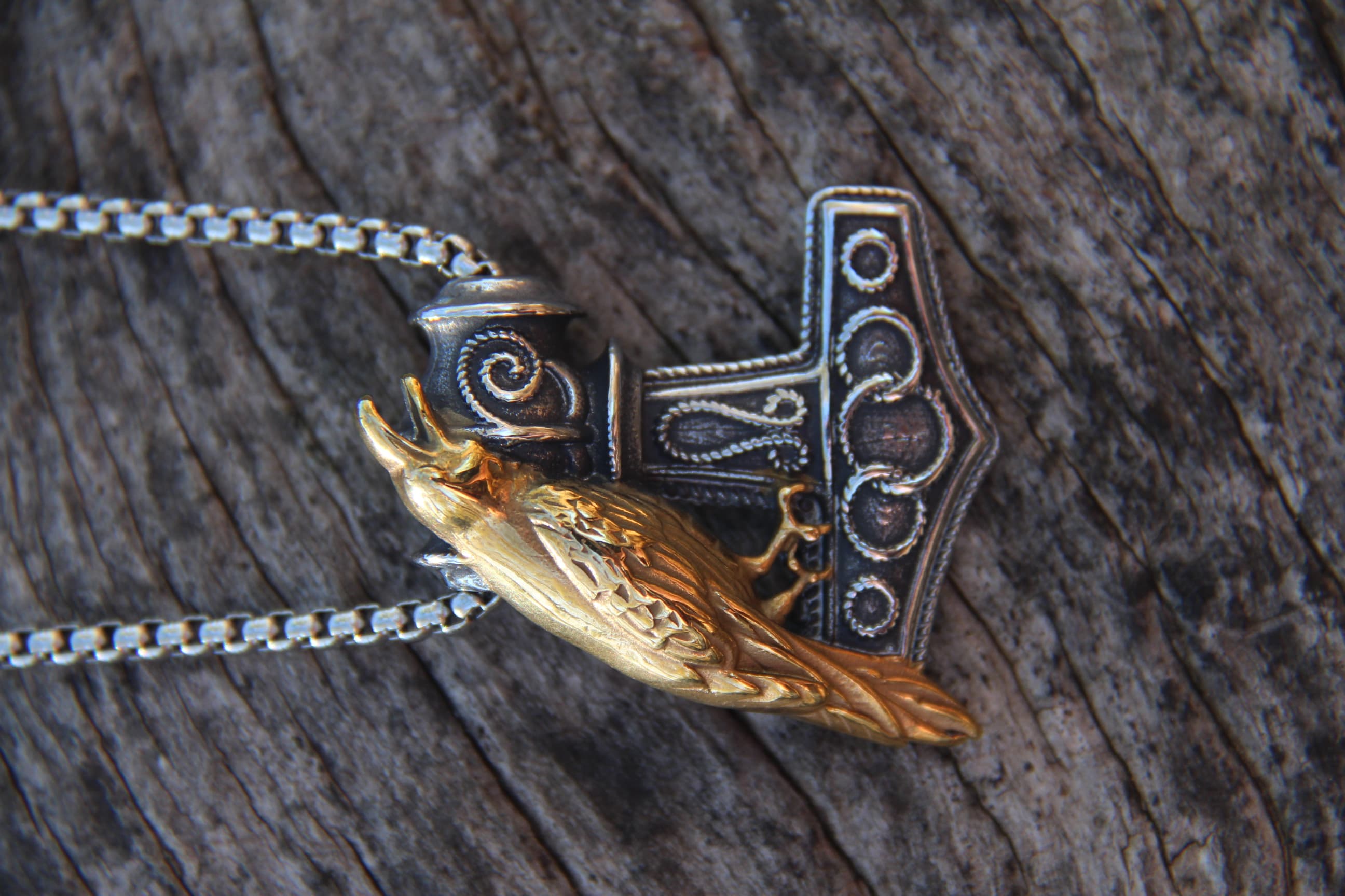 Mjolnir and Raven Necklace